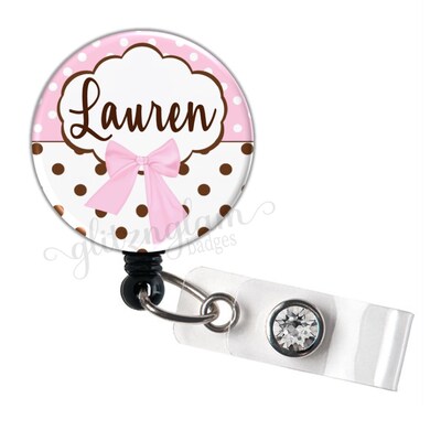 Pink Retractable Badge Holder, Personalized Badge Holder, Pink Retractable Badge Reel, Name Badge Reel - GG3111 - image1